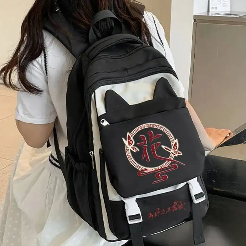 อะนิเมะเกมBreathableตาข่ายสีดําสีขาวHeaven Officials Blessing Tian Guan Ci Fuโรงเรียนกระเป๋ากระเป๋าเป้สะพายหลังเด็กหญิง