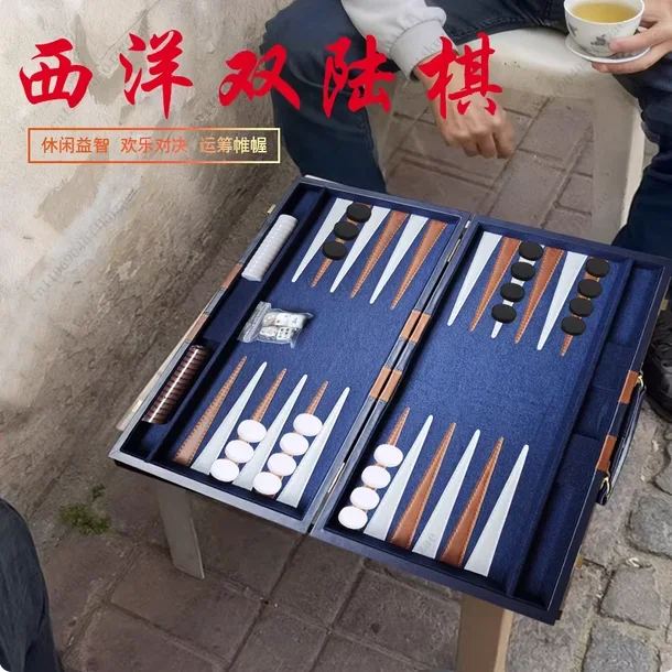 HLH For Wholesale High Quality Travel Size Leather Backgammon Board Game Set Made in China