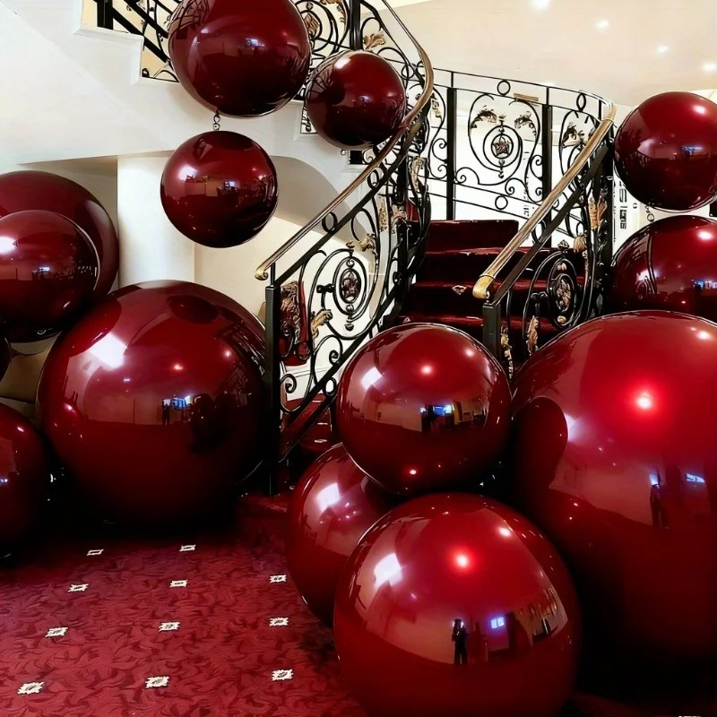 4 Stück burgunderrote Ballons (10-32 Zoll) mit Ständer. Kein Helium erforderlich. Wiederverwendbare Reflektierende Kugel für Weihnachten, Hochzeit, Geburtstag, Gartenparty – Detail 9