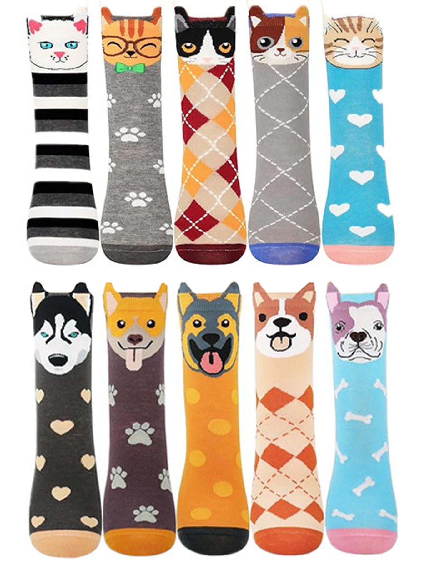 

10 Pair Daily Casual Women Socks Cute Heart Love Cartoon Animal Fashion Geometric Patterns Japanese Style Streetwear Long Socks