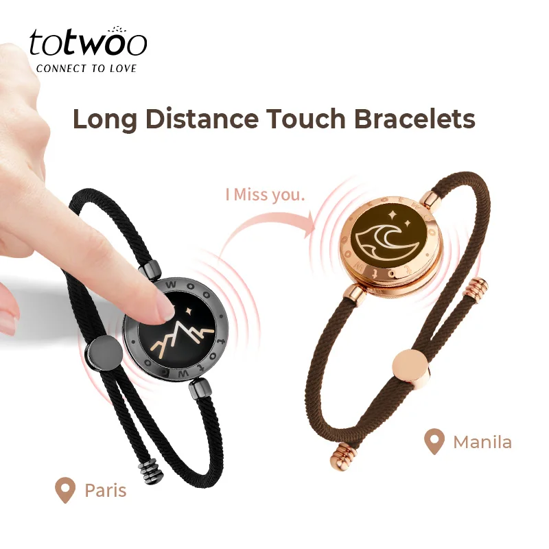 TOTWOO Long Distance touch Light up&Vibrate Bracelets for Couples,Long Distance Relationship Valentine's Day Gift sun and moon