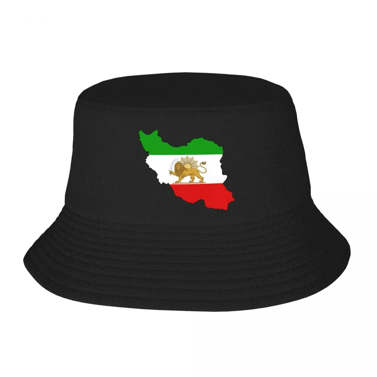 

Custom Flag Of Iran Map Bucket Hat for Men Women Printed Lion and Sun Summer Beach Sun Camping Cap