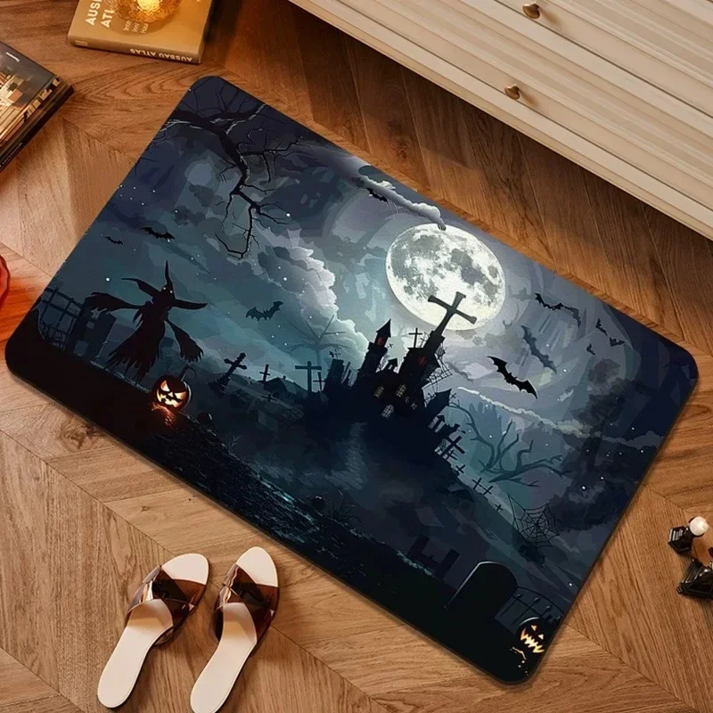 

Halloween Black Forest Castle Carpet Bathroom Toilet Non-Slip Waterproof Floor Mat Door Porch Entrance Door Mat