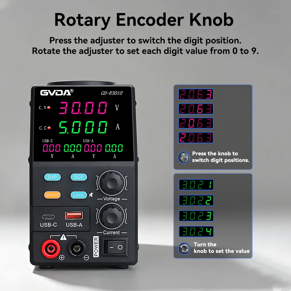 Adjustable DC Regulated Power Supply High Precision Voltage & Constant Current Output Stabilized Power Source for Repair Lab