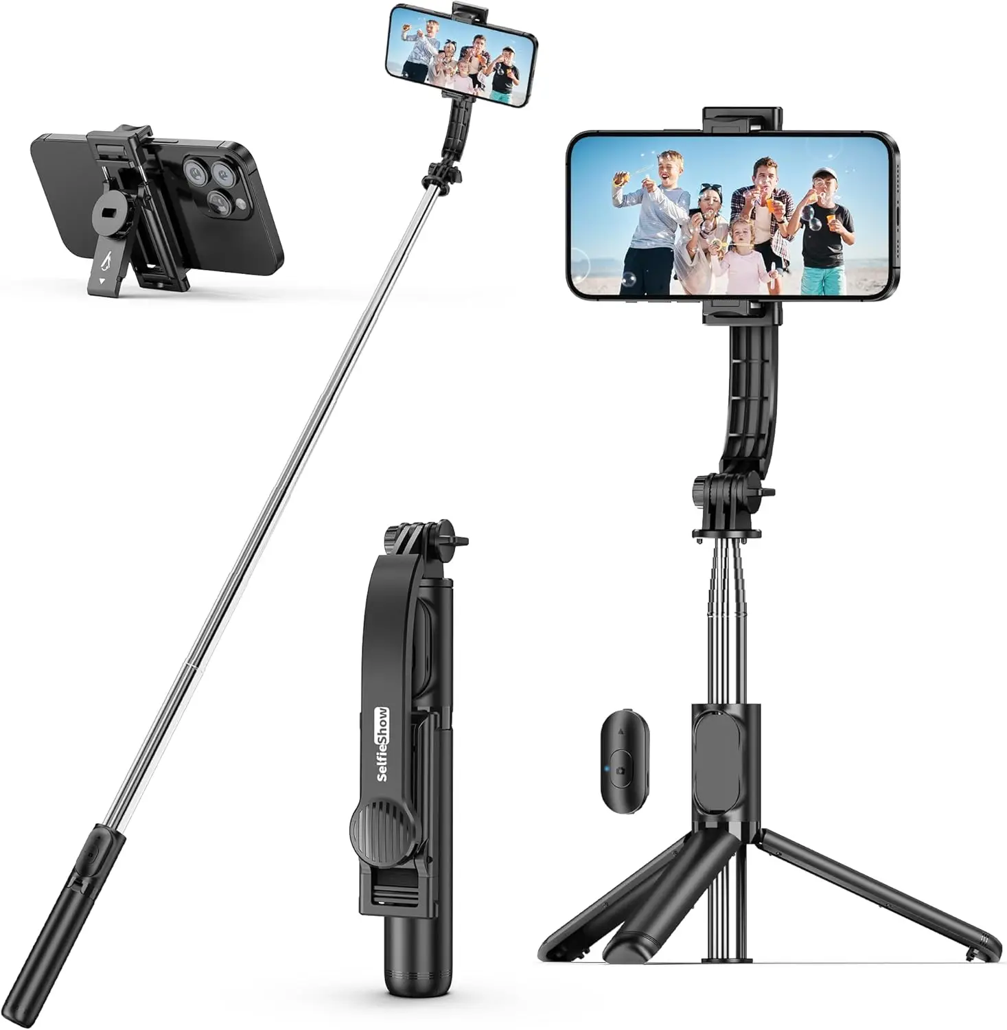 Extendable Selfie Stick Tripod with Wireless Remote, Portable and Lightweight for iPhone Samsung Smartphones