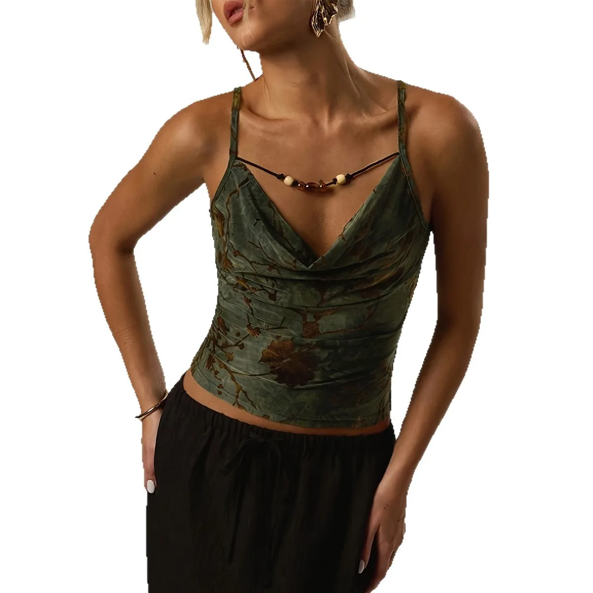 Nowa seksowna dopasowana bluzka crop top bez ramiączek z żakardu z dekoltem w serek w stylu europejskim i amerykańskim, kolekcja jesień 2025