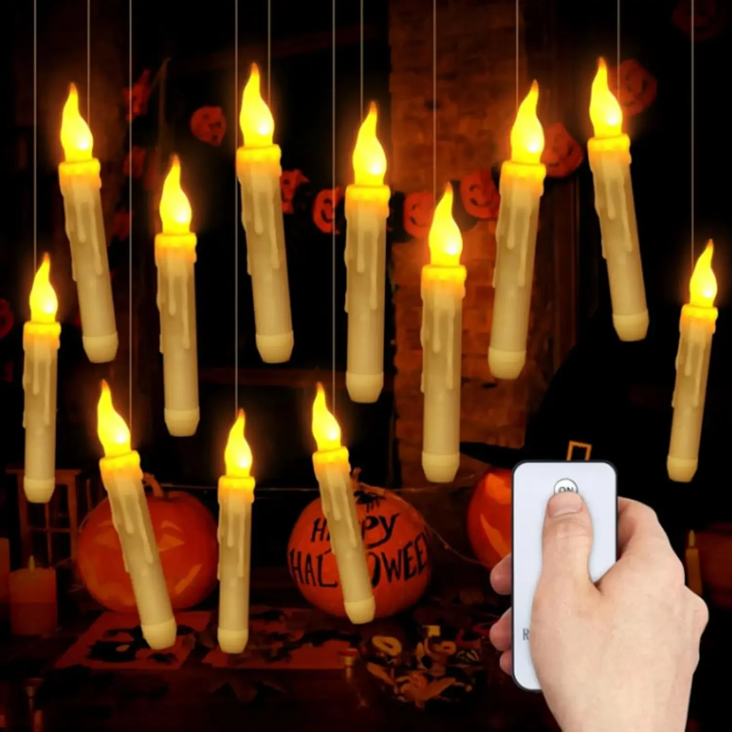 Magic Floating Candles Set with Control Wand Remote Realistic Flickering Flameless LED Lights for Potter Theme Party Wedding