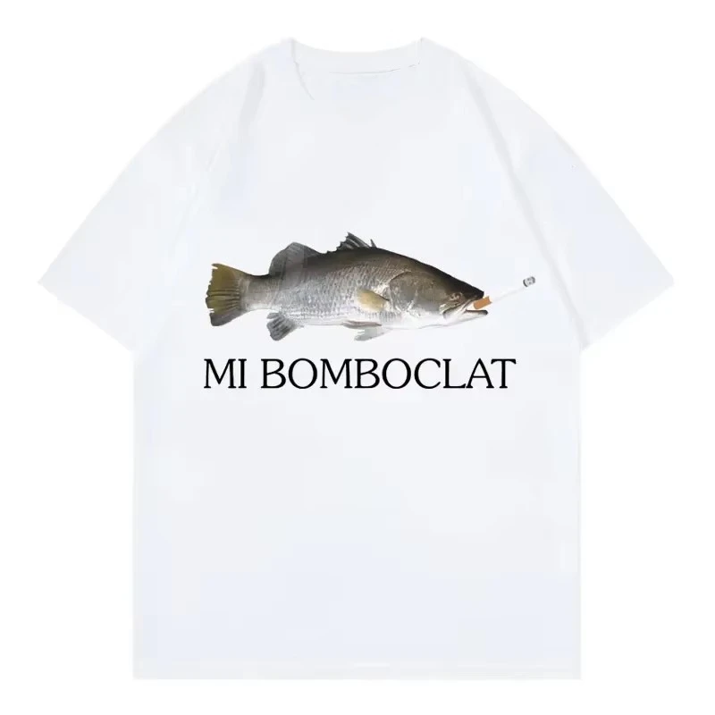 Funny Bomboclat Fish Tshirt Unisex Camisetas Hombre Mujer Graphic Tee Roupas Moda Masculina Feminina Y2K Retro Summer Casual Top