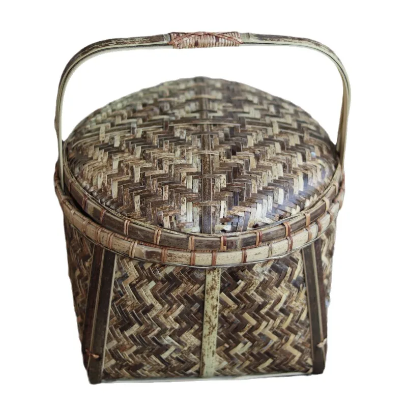 

woven basket food box portable bamboo basket Pu'er tea tea cake box tea ceremony storage basket crafts