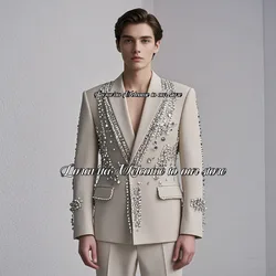 Luxury Beading Peaked Lapel Groom Sparkling Diamond Decoration Tuxedos Men Suits 3 Pieces Sets Wedding Male Prom Blazers suits