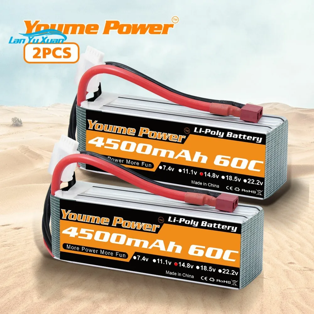 2PCS  4S Lipo Battery 14.8v 4500mah 60C with XT60 Deans Connector for Evader BX Truggy Car Truck RC UAV FPV Drone Airplane