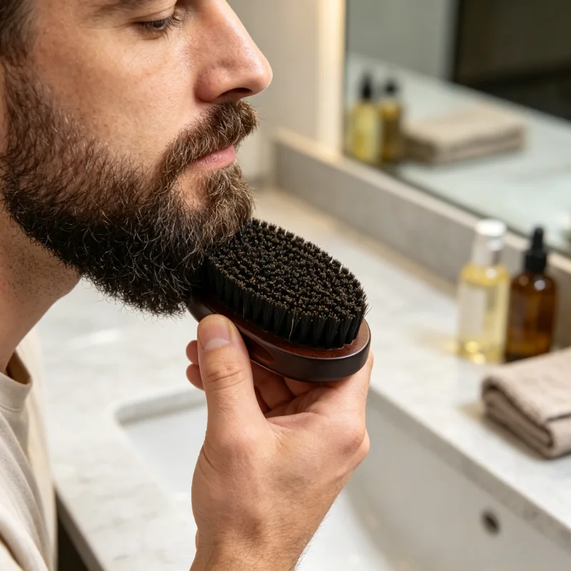 Men's Beard Care Brush Handheld Oval-shaped Facial Brush Premium Dark Retro Beard Brush Boar Bristle Old-Styled Hair Comb