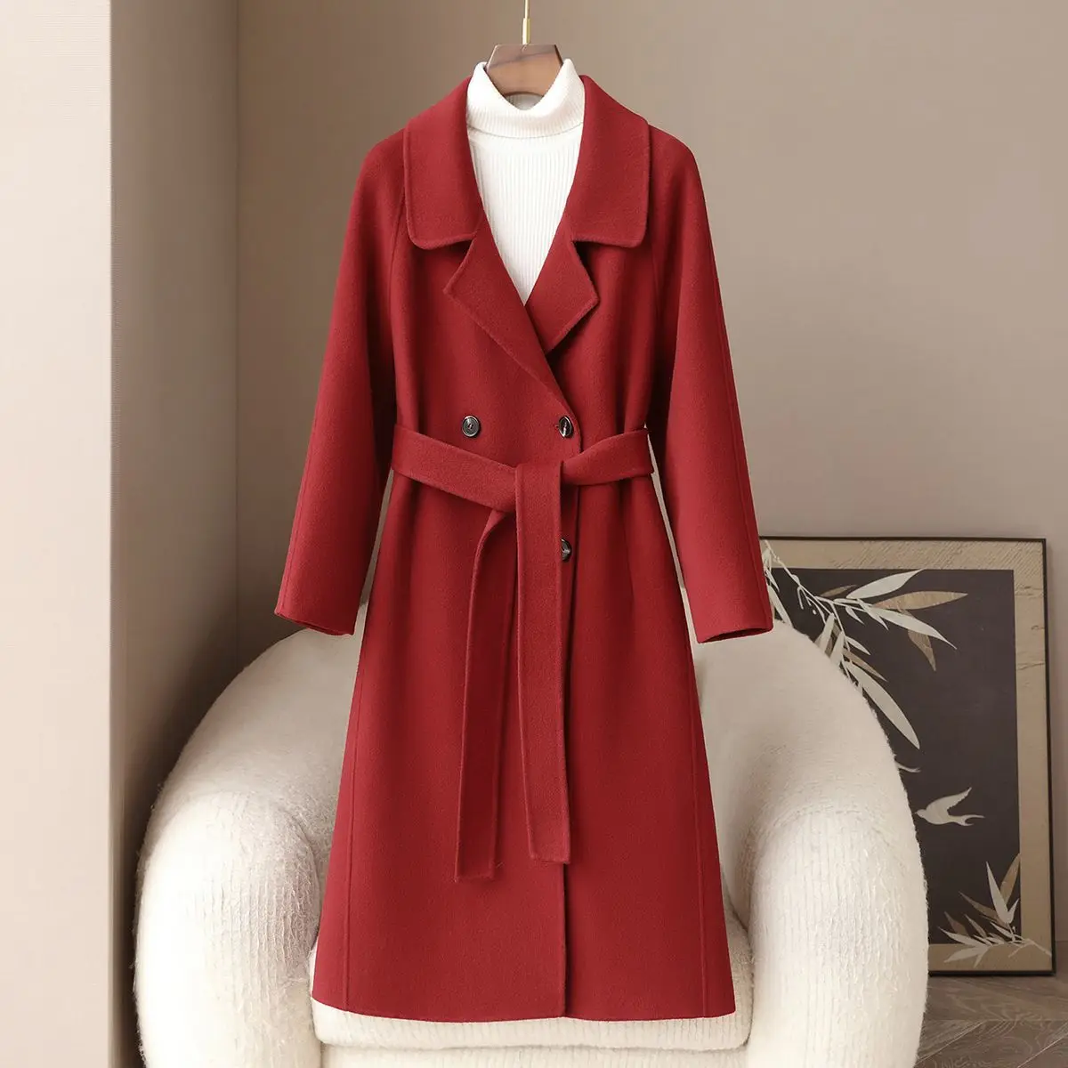 25ss new product 100% sheep wool double-sided woolen coat autumn style simple slim fit women's woolen jacket