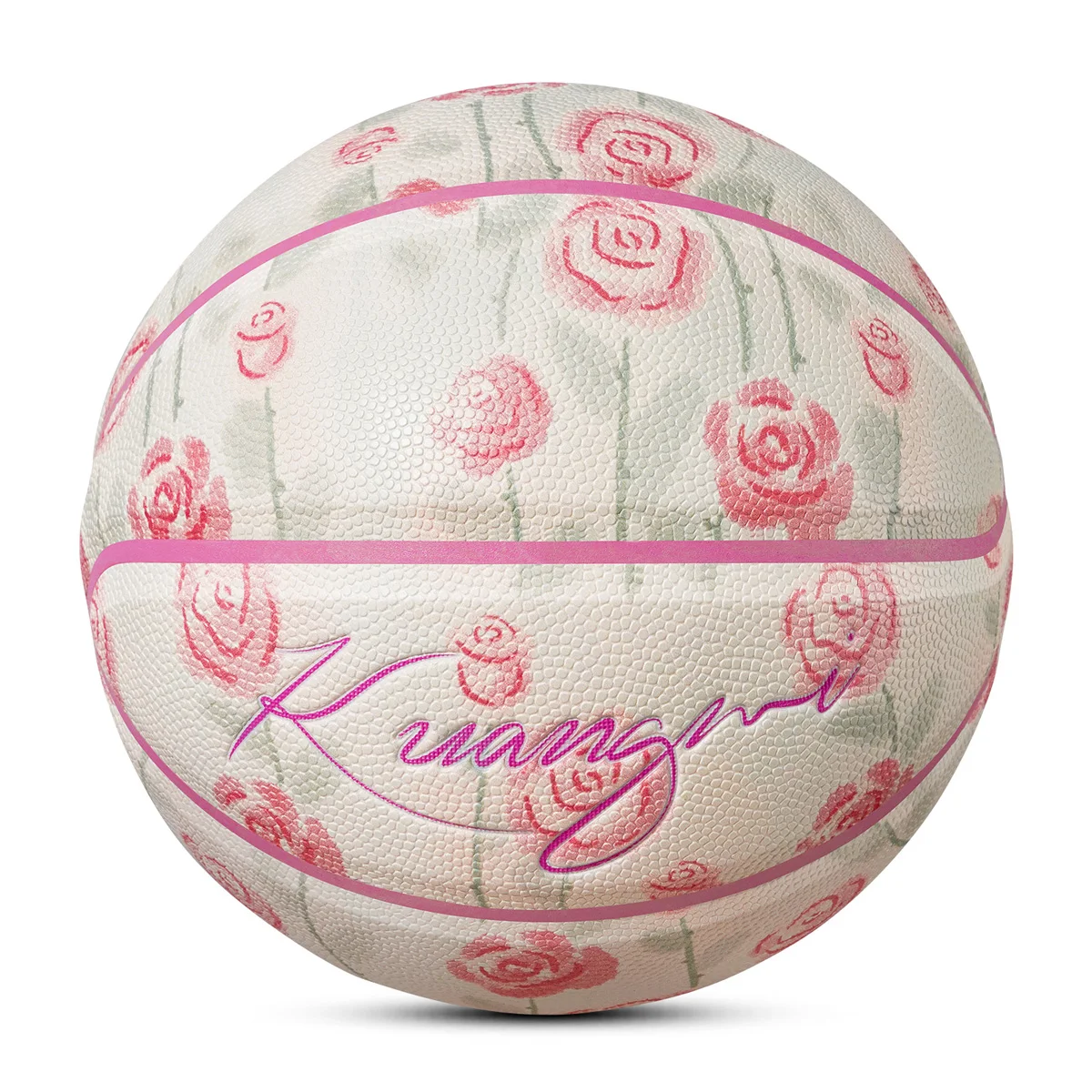 

Kuangmi Rose Romantic PU Basketball Standard Size 6 7 Team Competition Balls Hygroscopic Anti-Friction Training Ball Adults