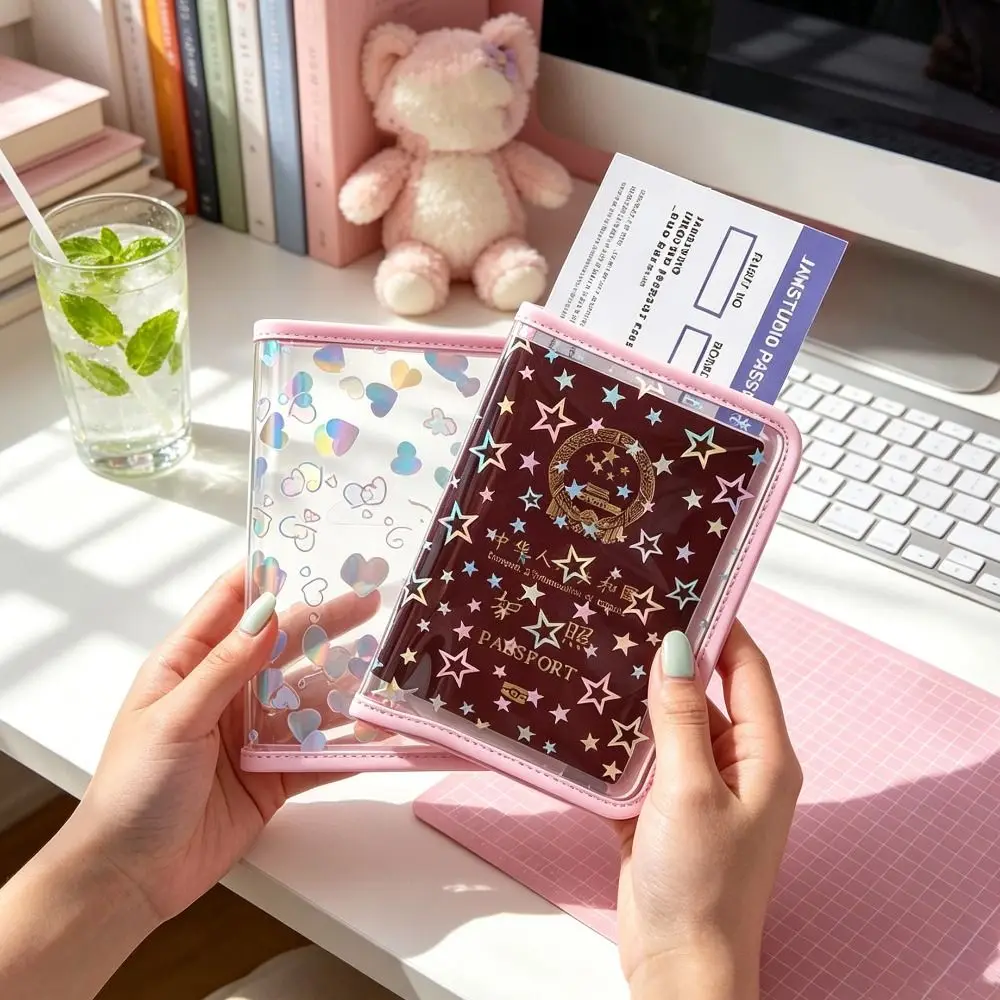 Creative Card Holder Passport Bag Sparkling Star Ultra-thin Passport Holder Airplane Check-in Heart Passport Clip Men