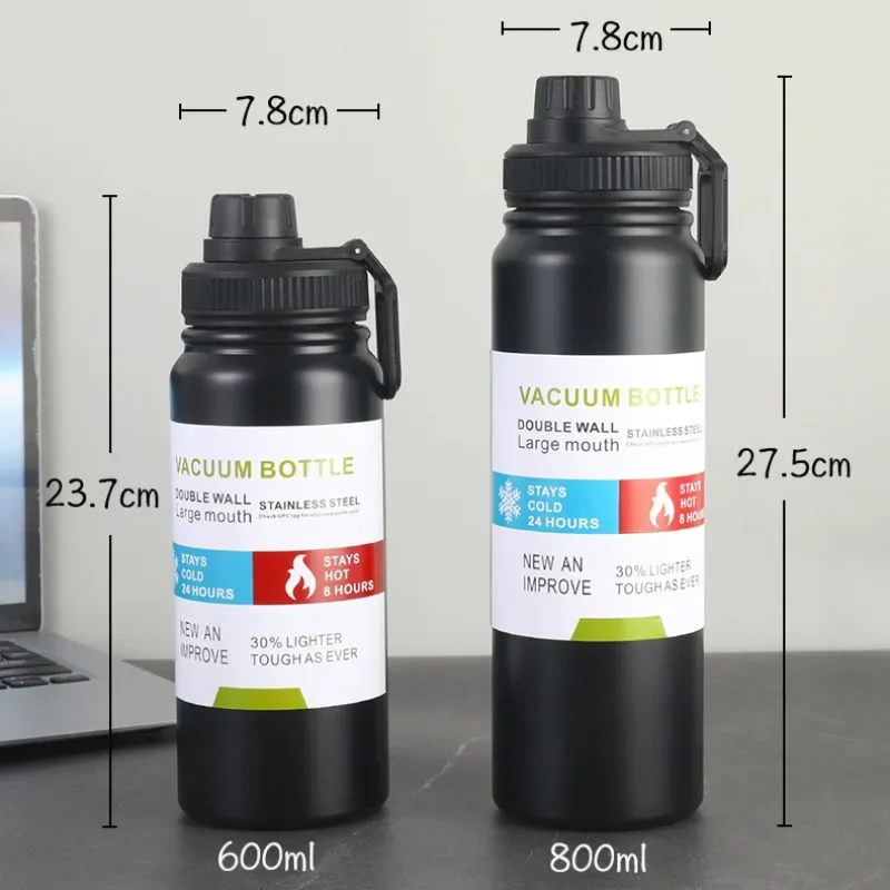 600/800/1000 مللي 304 مكنسة من الفولاذ المقاوم للصدأ قوارير سعة كبيرة كوب معزول المحمولة الترمس الرياضة في الهواء الطلق زجاجة ماء
