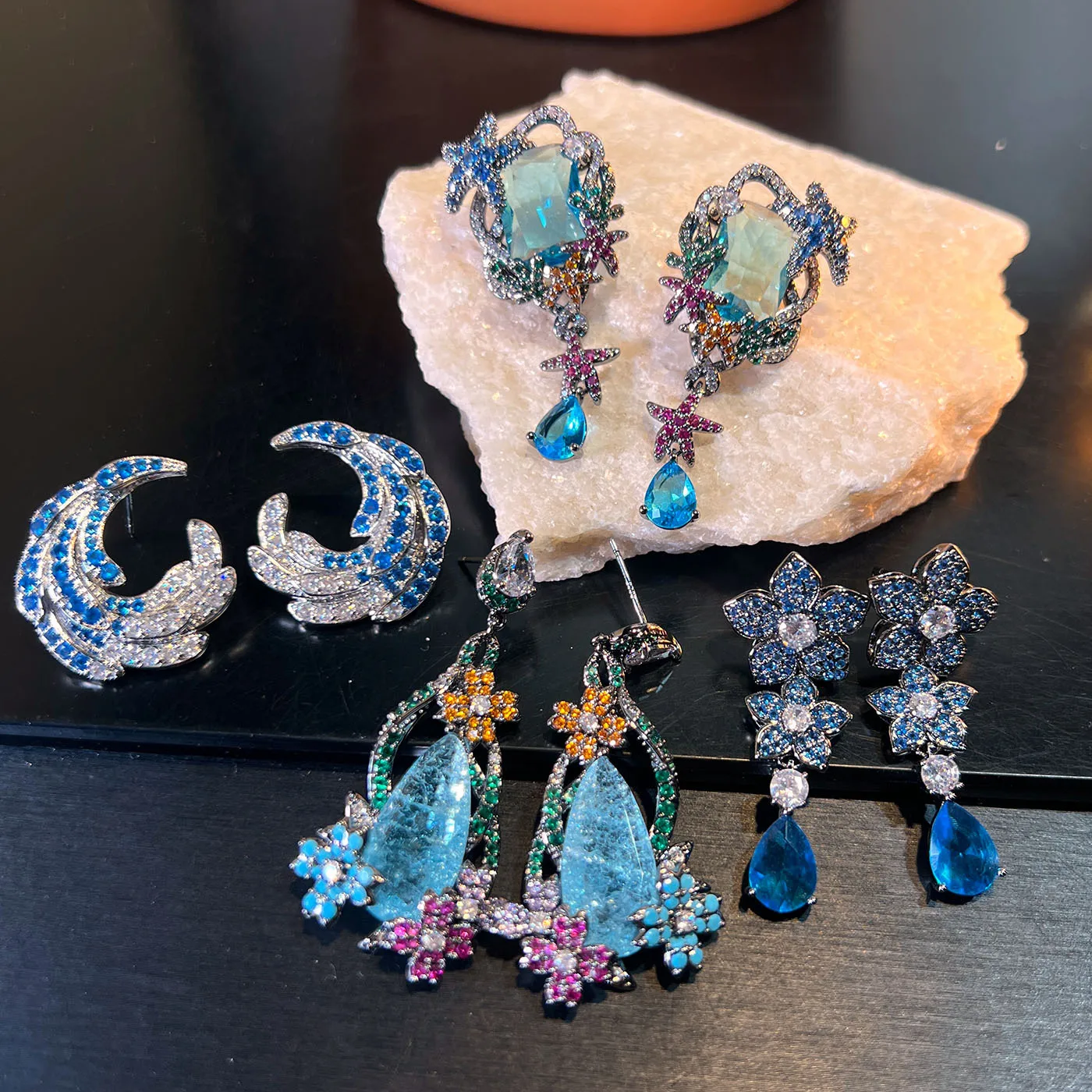 

Stylish Unique Deep Sea Sapphire Full Zircon Earrings S925 Silver Pin Women Luxury Exquisite Premium Jewelry Gift