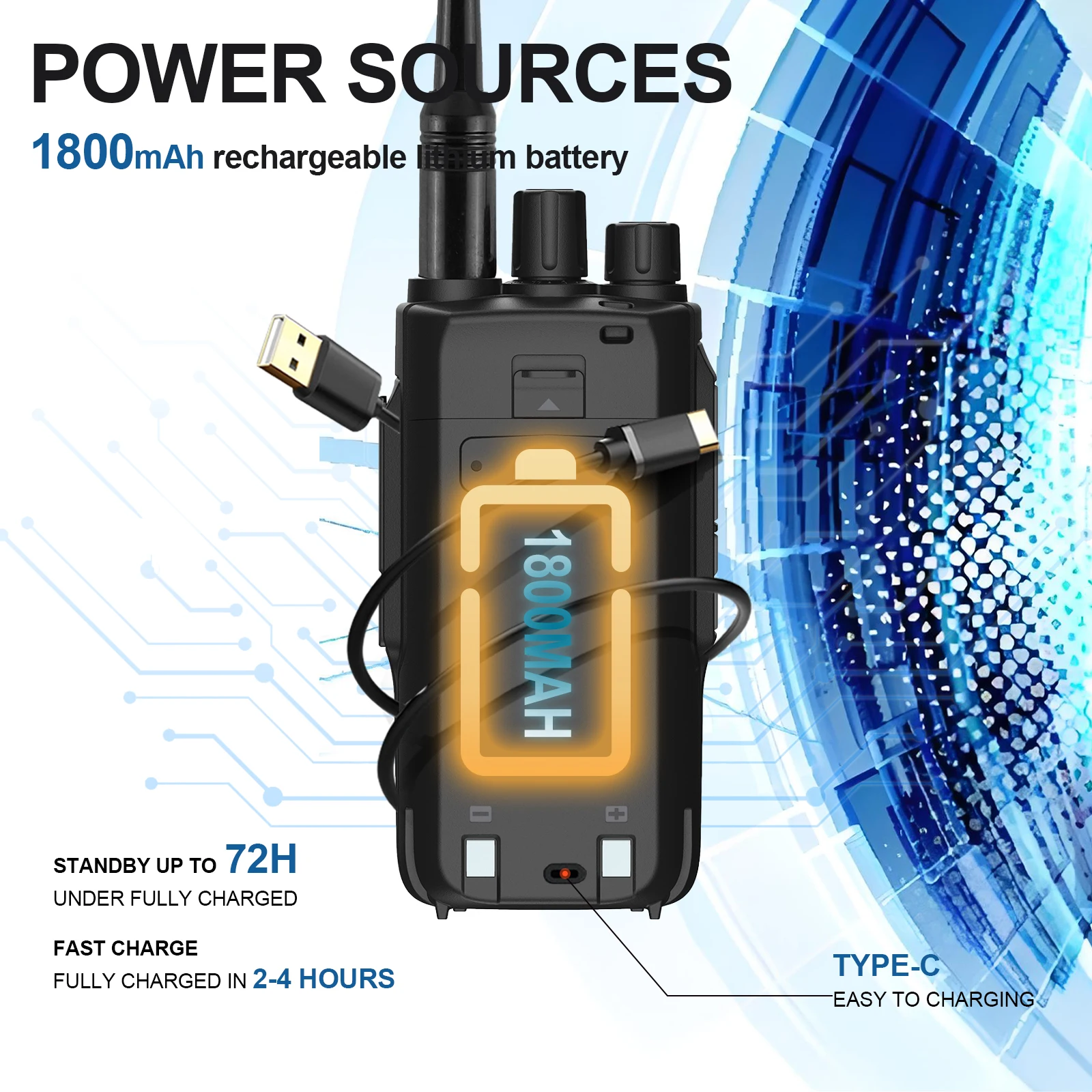 Baofeng Walkie Talkie UV-22, Walkie Talkie jarak jauh USB tipe-c kapasitas tinggi NOAA 999CH FM Radio dua jalan