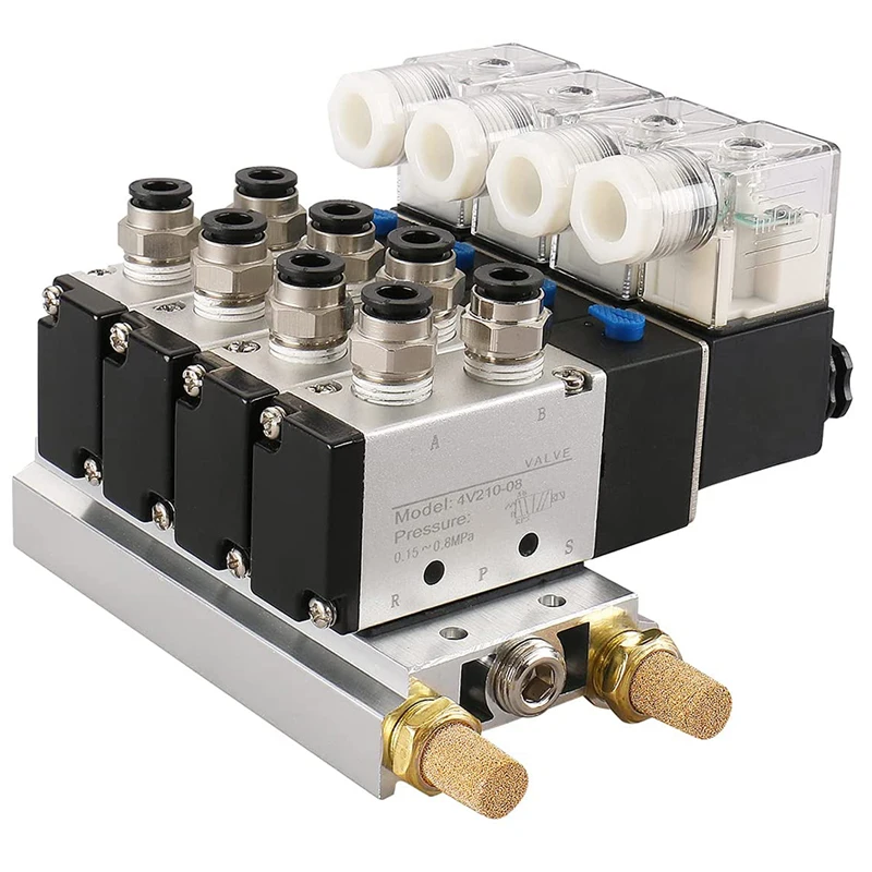 4V210-08 DC24V 5 Way 2 Position Pneumatic Air Control Solenoid Valve Assembled on Manifold Valve