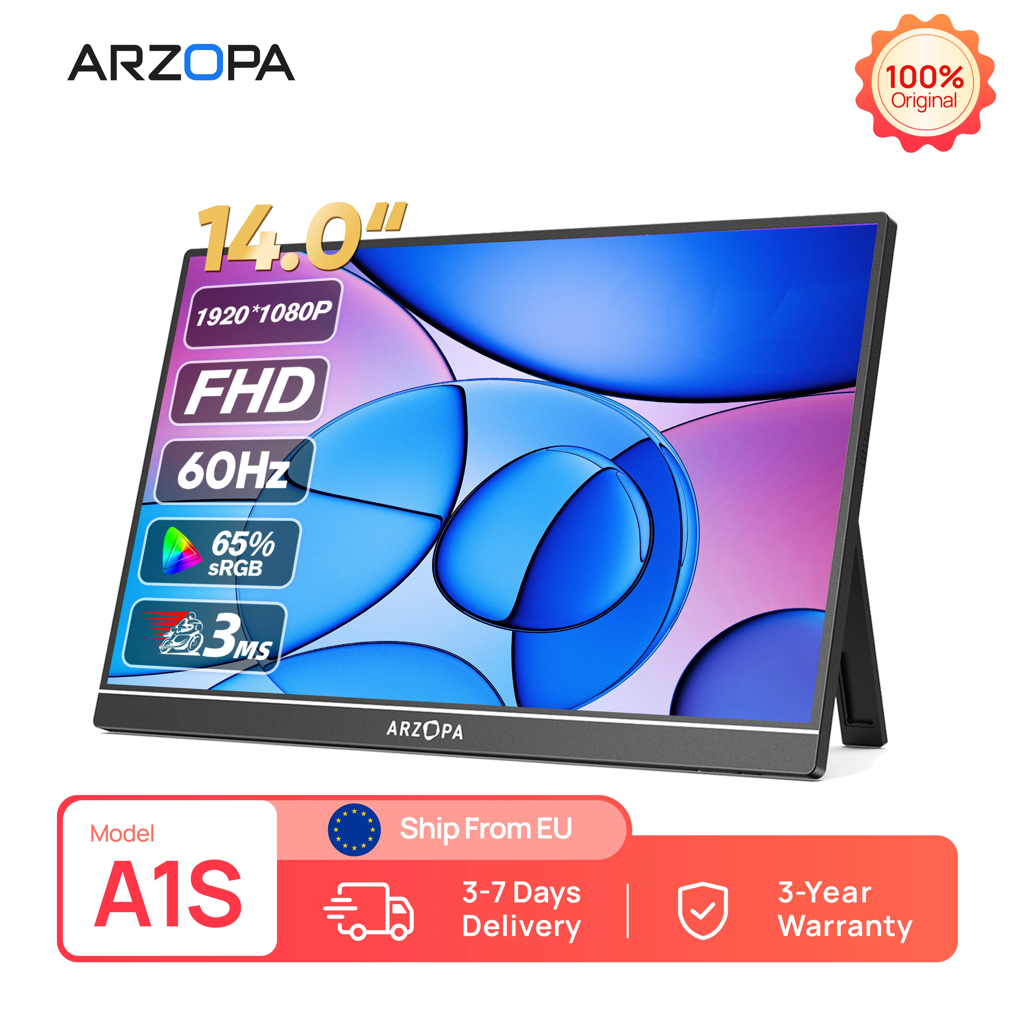 ARZOPA 14 Zoll 1920 x 1080P IPS Mini tragbarer Monitor externer zweiter Bildschirm mit USB C HDMI für Mac/Laptop/PC/Switch/PS/Xbox A1S