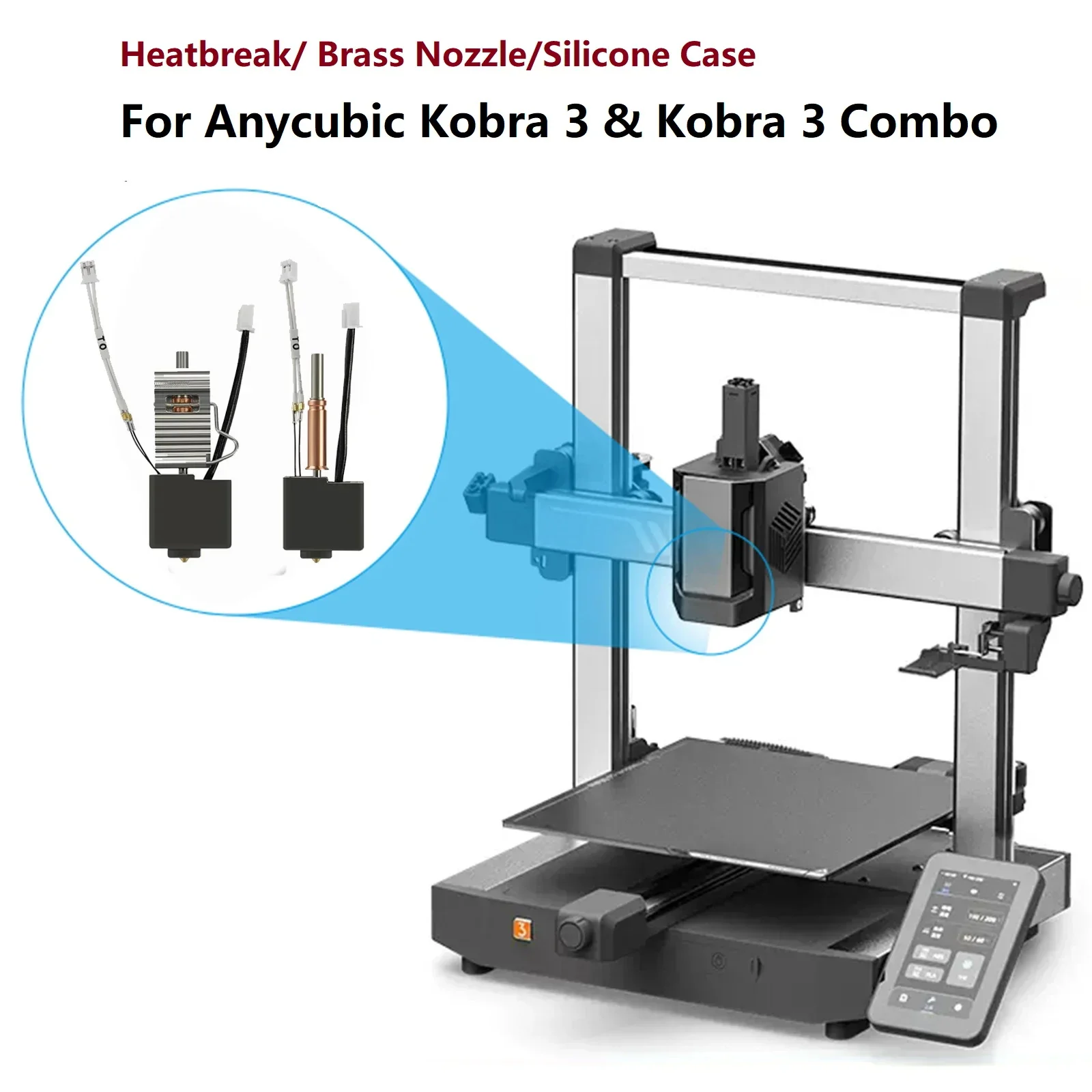 For Anycubic Kobra 3 Combo Hotend Nozzle Thermistor Heating Tube 24v 50w Heater Block For Anycubic Kobra3 Spare Parts Accesories