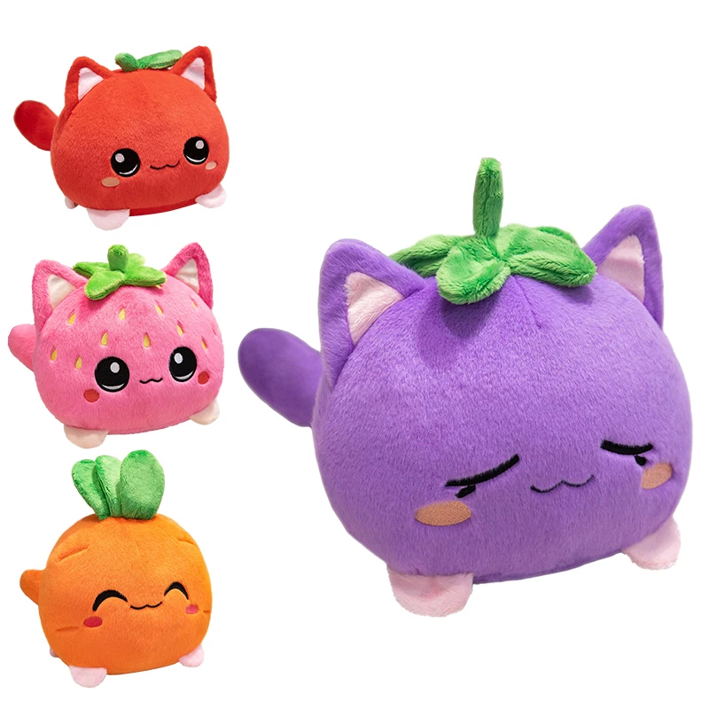 Super Cute Pink Strawberry Kitten Ball Plush Toys Soft Cartoon Big Eyes Cat Doll Kawaii Bags Hanging Toys Funny Girls Xmas Gift