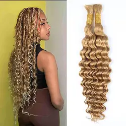 27 Farbe kein Schuss jungfräuliches Haar 26 Zoll Deep Wave Bulk menschliches Haar zum Flechten lockiges menschliches Flechten Haar verlängerungen für Boho-Zöpfe