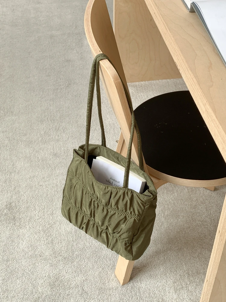 

EMORRIN большая сумка-тоут со складками Capaci, женская корейская сумка из нейлонового материала, простая сумка через плечо