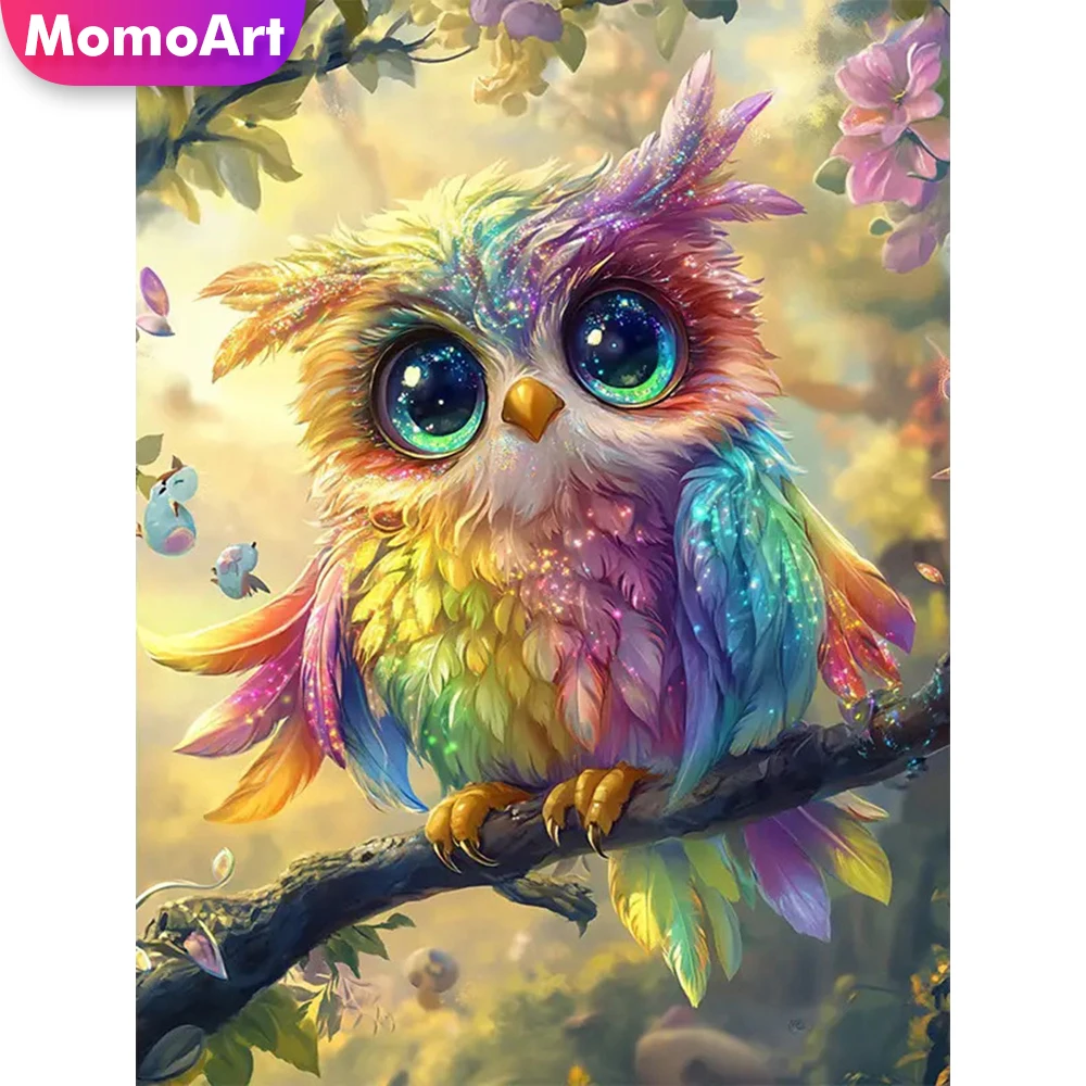 Momoart Vollquadrat Rund Diamant Stickerei Vogel Mosaik Eule Tier Acryl Bastelbedarf Malerei Cartoon DIY Einzigartiges Geschenk