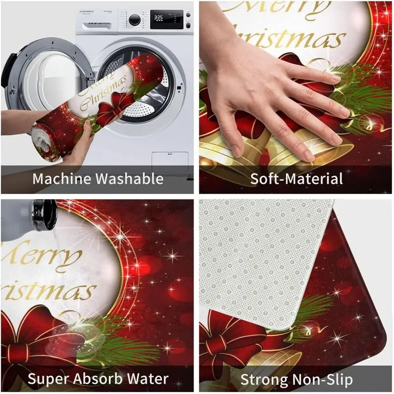 VIKAMA Holiday Doormat Red Xmas Pine Branch Bauble Snow Dot Pattern Anti Slip Rug For Entryway Hallway Xmas Home Decor view 5