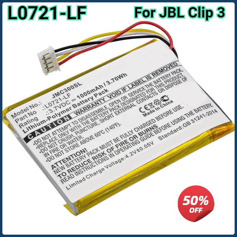 1000mAh Speaker Replacement Battery For JBL Clip 3 Clip3 Clip 3AN Clip 3SAND Loudspeaker Lithium Battery L0721-LF 3.7V