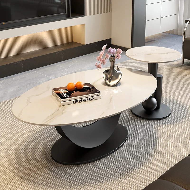 Mesa de centro oval branca design simples luxo premium mesas de centro moderno centro de centro de sala acessórios de decoração