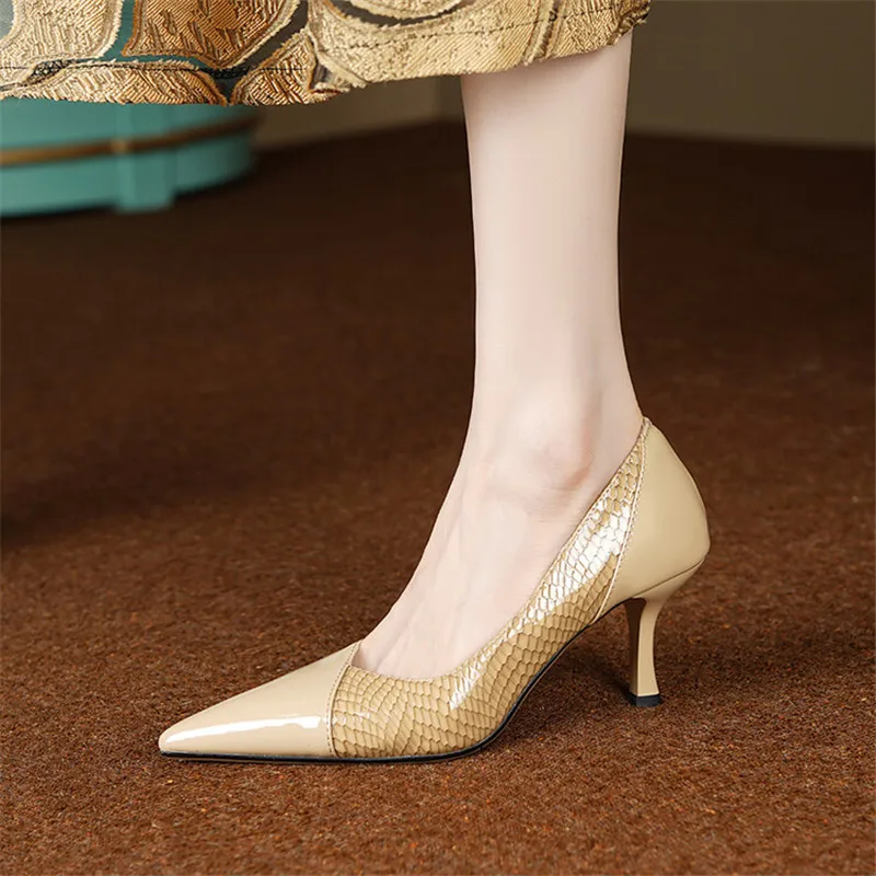 2024 New Spring Summer Patent Leather Women Shoes High Heels Mixed Color Pointed Toe Women Pumps Shallow Loafers Shoes for Women