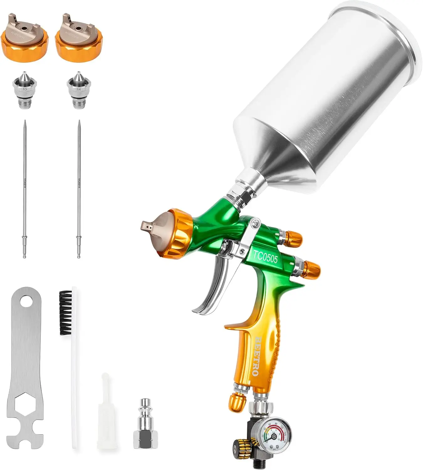 Professional Gravity Feed Air Spray Gun, 280-320mm Wide Spray Pattern 1.3/1.4mm Nozzle with Air Control Valve, 1000ml Capacity 1