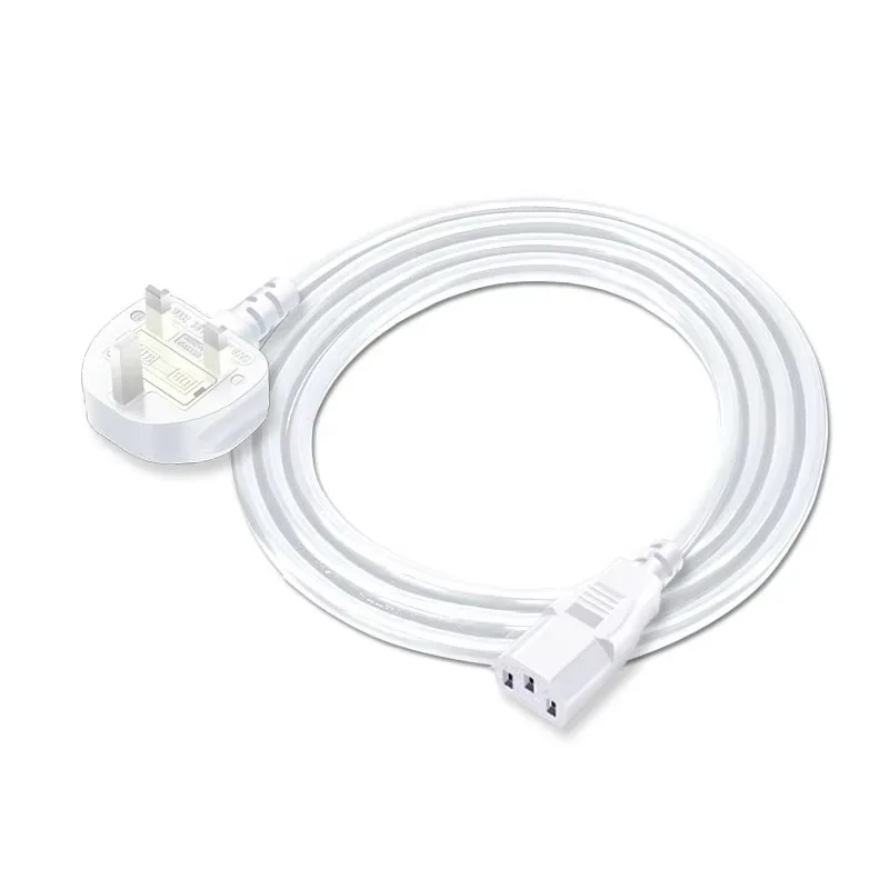 

High Quality BS C13 with Fuse Plug Power Cord White 3g 0.75 Square 1.5m Extension Cord for Host Computer Indicator