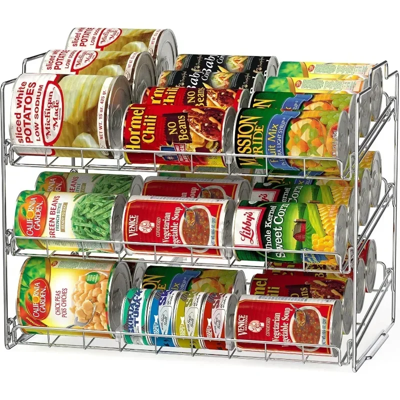 Stackable Can Rack Organizer for Kitchen and Pantry, Chrome Finish