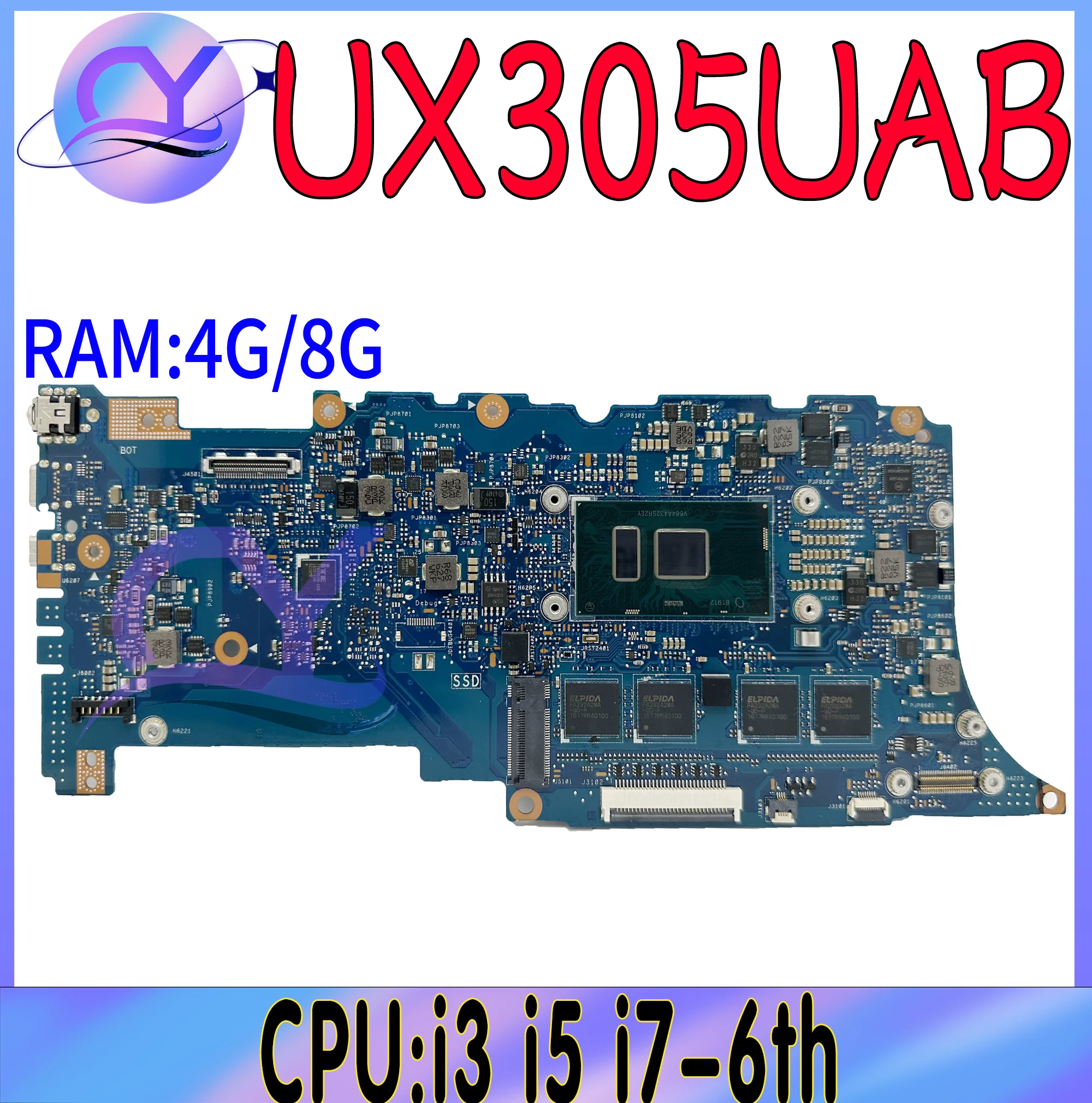 

UX305UAB Laptop Motherboard For Asus ZenBook UX305U Notebook Mainboard With I3-6100U I5-6198DU I7-6500U 8G-RAM 100% Test OK