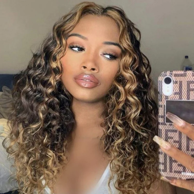 Fashionable women's long middle-parted African curly wig, dark brown dyed afro, high-temperature synthetic fiber headpiece