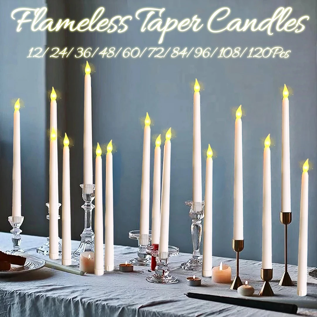 12-120pcs Flameless Taper Candles Battery Operated Candles LED Flickering Candlesticks Wedding Decor Candles Lights Party Dinner
