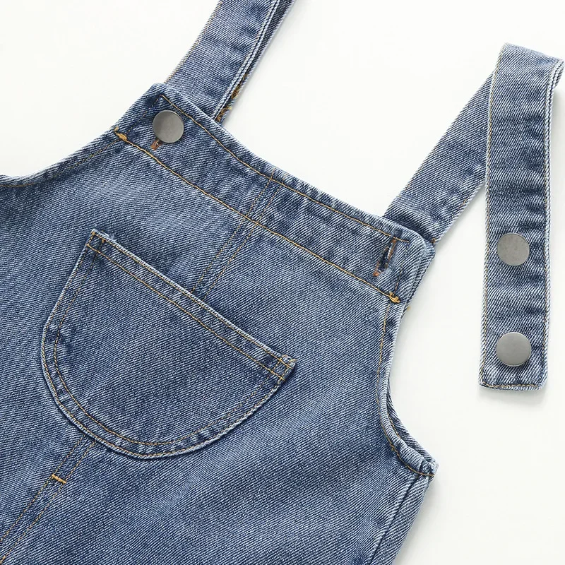 Summer Cool Denim Blue Children Baby Boys Girls Clothes Overalls Roll Hem Design Kids Baby shorts Jumpsuits
