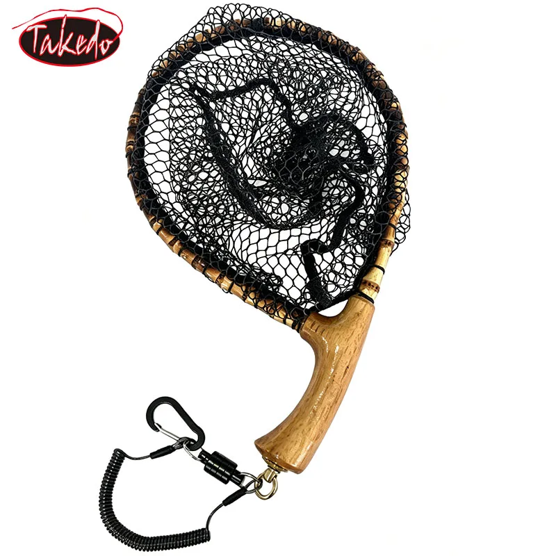 

TAKEDO Handcrafted Oak Wood Handle Lightweight Trout Landing Net Fly Fishing Net Catch-and-Release for Mackerel Bass Trout