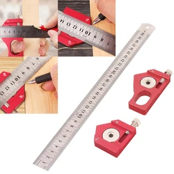 Adjustable Steel Ruler Positioning Block Combination Square Angle Marking Gauge Line Scriber Ruler Fixed Position Measuring Tool