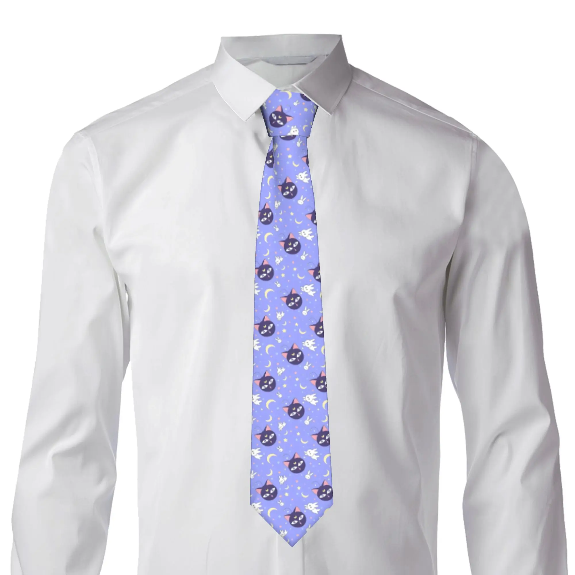 Custom Mens Sailored Anime Mooned Neck Ties Usagi Tsukino Luna Fashion Tie For Business