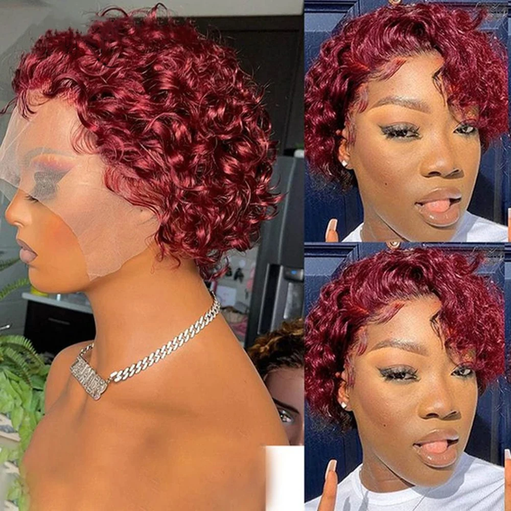 Kinky Curly 13x1 Lace Front Human Hair Wig Pixie Short Cut Bob For Black Women Babyhair Preplucked Cheap Brazilian Remy Wig