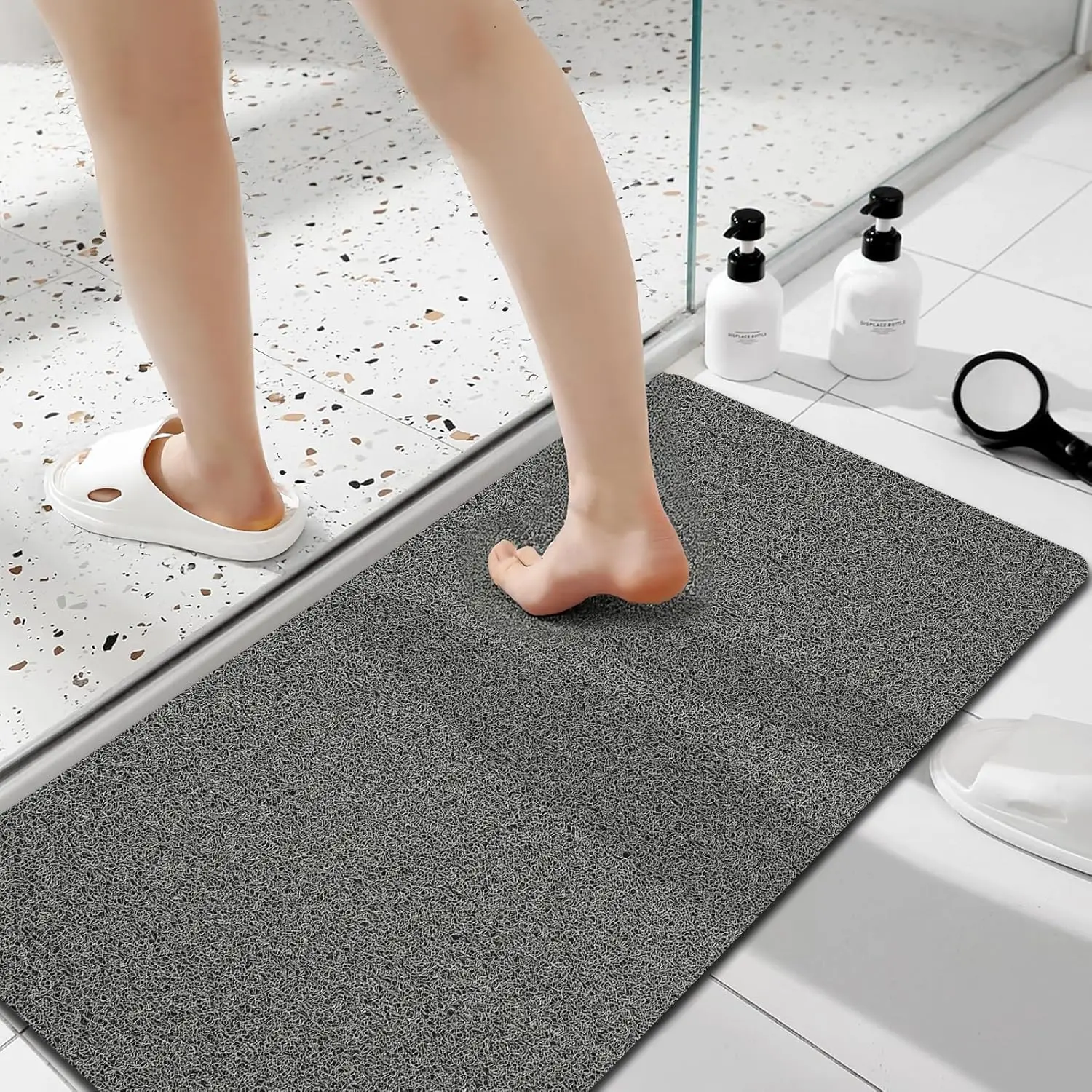 

Non-Slip Quick-Dry PVC Shower Mat, 40x16 Inch Grey Bathroom Rug for Tub Floor