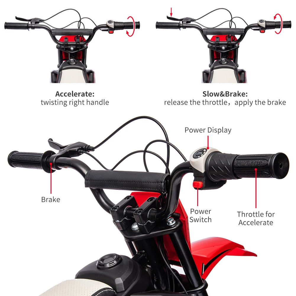 24V 7Ah Kids Ride on Motorcycle,13.6MPH Fast Speed Electric Battery-Powered Off-Road Motocross with 250W Strong Motor,Disc Brake