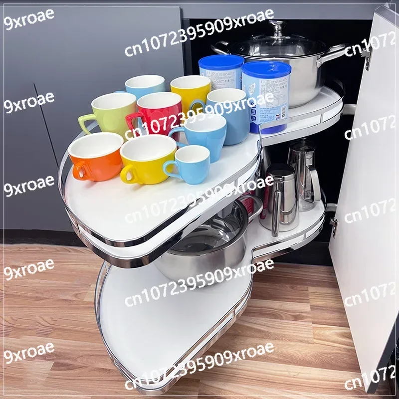 Kitchen Cupboard Flying Saucer Little Monster Corner Pull Basket Spice Pull Basket Double Layer Seasoning Basket Corner Rotating