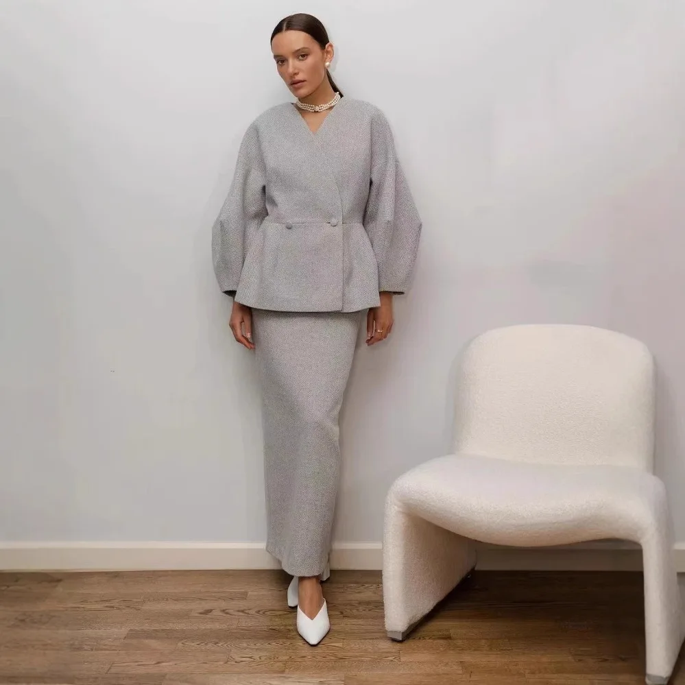 

Spring and Summer New European and American Fashion Solid Color Slim Fit Top+half Skirt Elegant Women's Two-piece Set