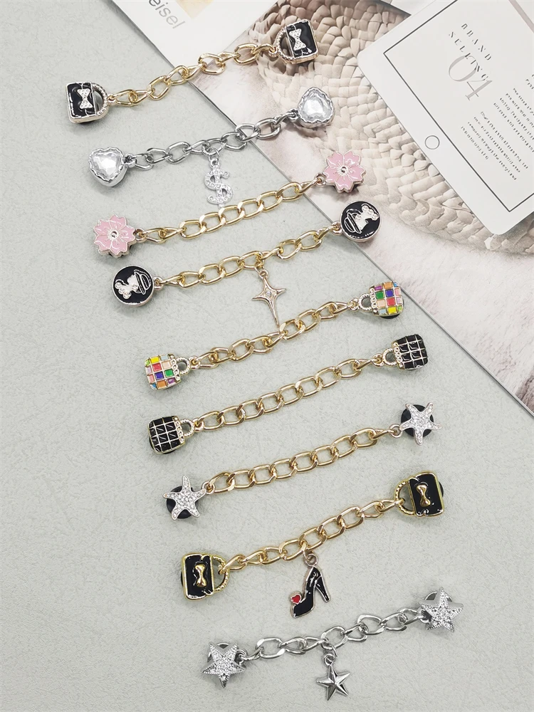 2PCS High Heels Handbag Shoe Chains DIY Accessories Bling Heart Dollar Clog Shoes Buckles Decorations Star Flower Shoe Clips
