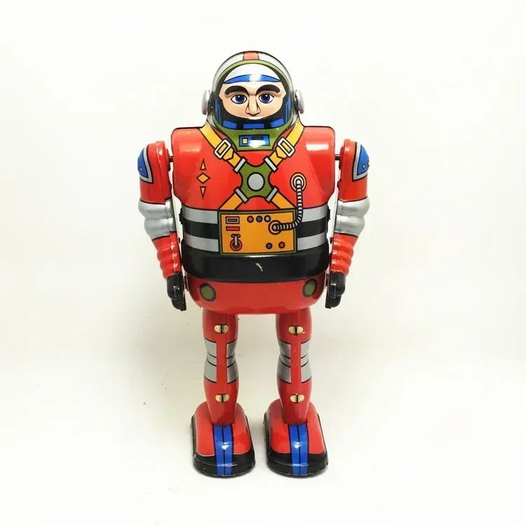 [Engraçado] coleção clássica retro clockwork wind up metal andando estanho spaceman astronauta robô recall brinquedo mecânico crianças brinquedo